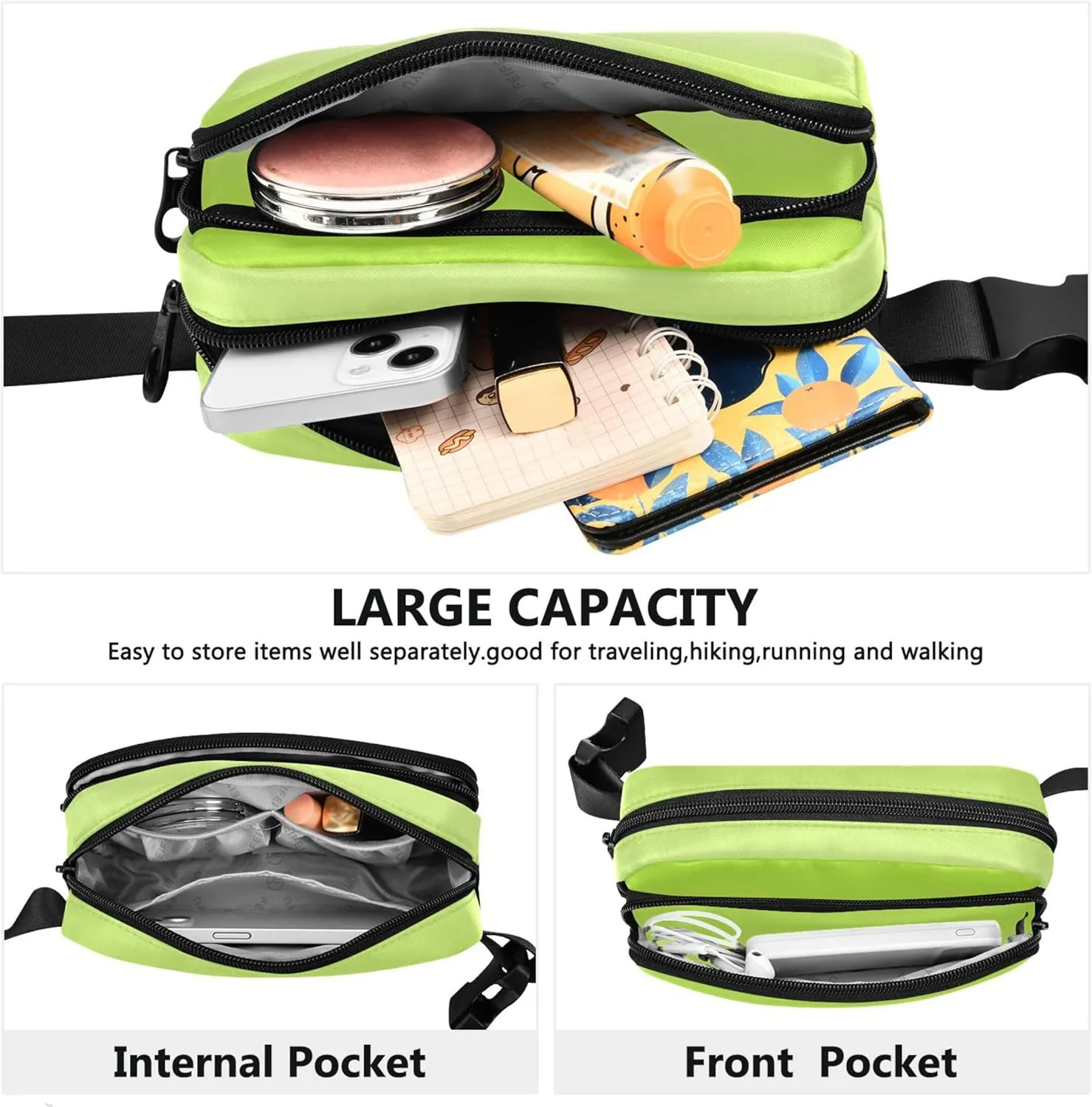 Lemon Green Ivory Gradient Women Fanny Pack Everywhere Belt Bag Waterproof Hiking Waist Bag for Women