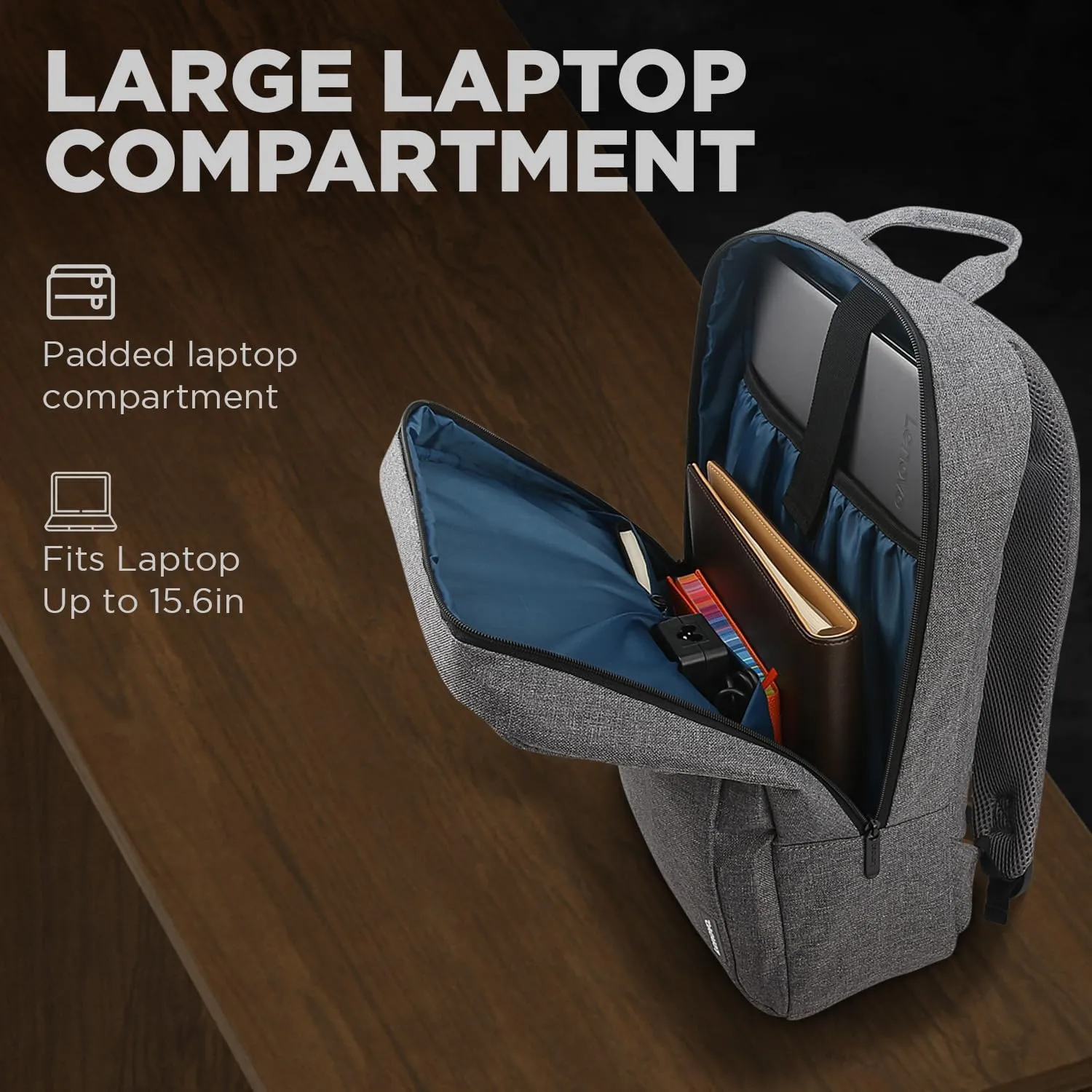 Lenovo Casual Laptop Backpack B210 - 15.6 inch - Padded Laptop/Tablet Compartment - Durable and Water-Repellent Fabric - Lightweight - Grey