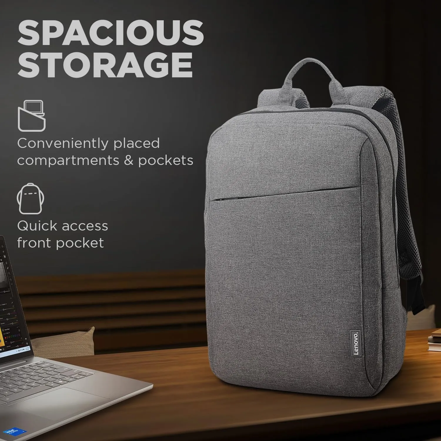 Lenovo Casual Laptop Backpack B210 - 15.6 inch - Padded Laptop/Tablet Compartment - Durable and Water-Repellent Fabric - Lightweight - Grey