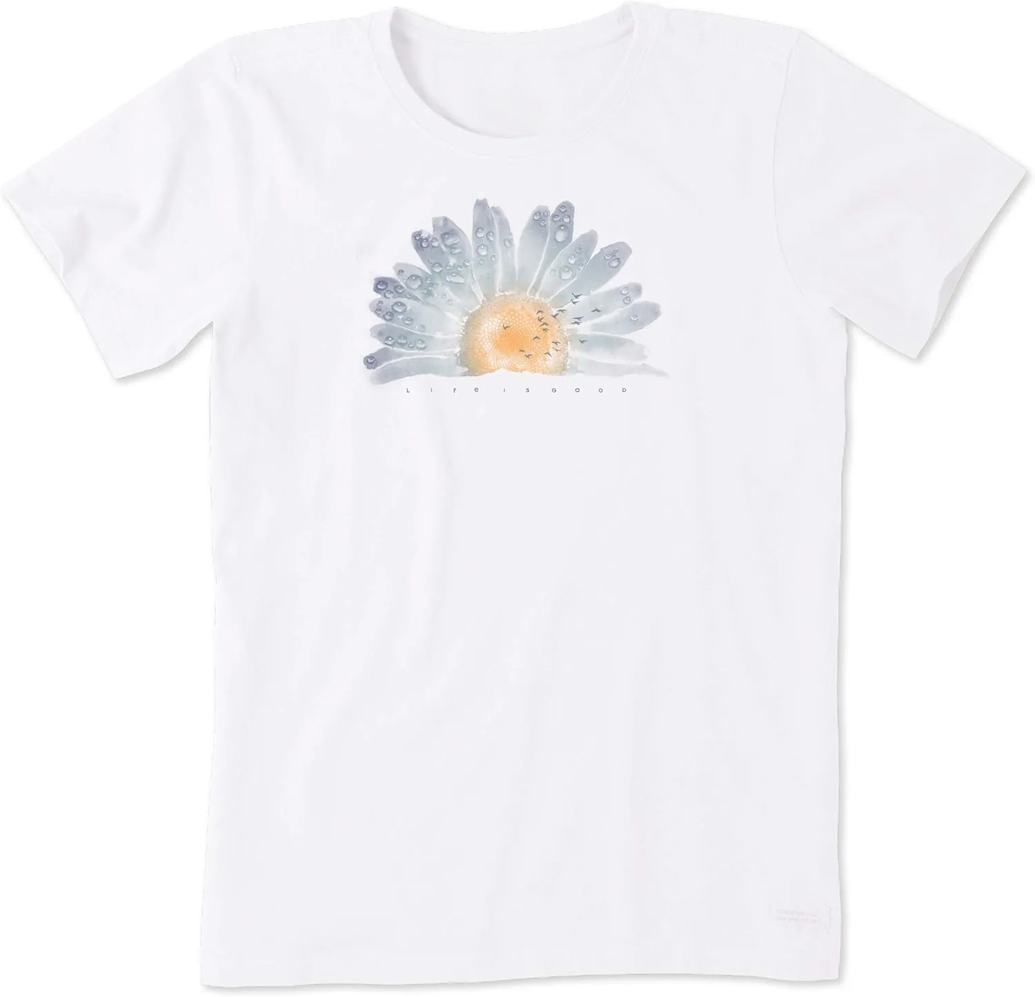 Life is Good Women's Crusher Graphic T-Shirt Watercolor Daisy Birds