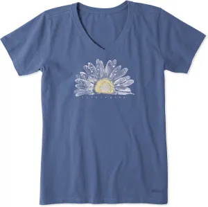 Life is Good Women's Crusher Tee, Short Sleeve Cotton Graphic T-Shirts, Watercolor Daisy Birds