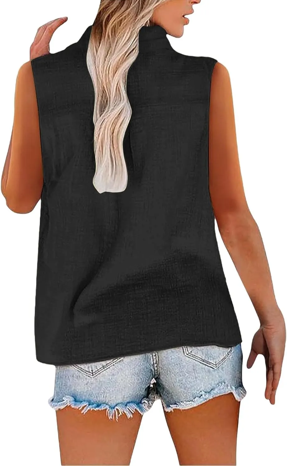 Linen Blend Tops for Women Button Down Sleeveless V Neck Plus Size Linen Shirts Summer Casual Trendy Work Blouses