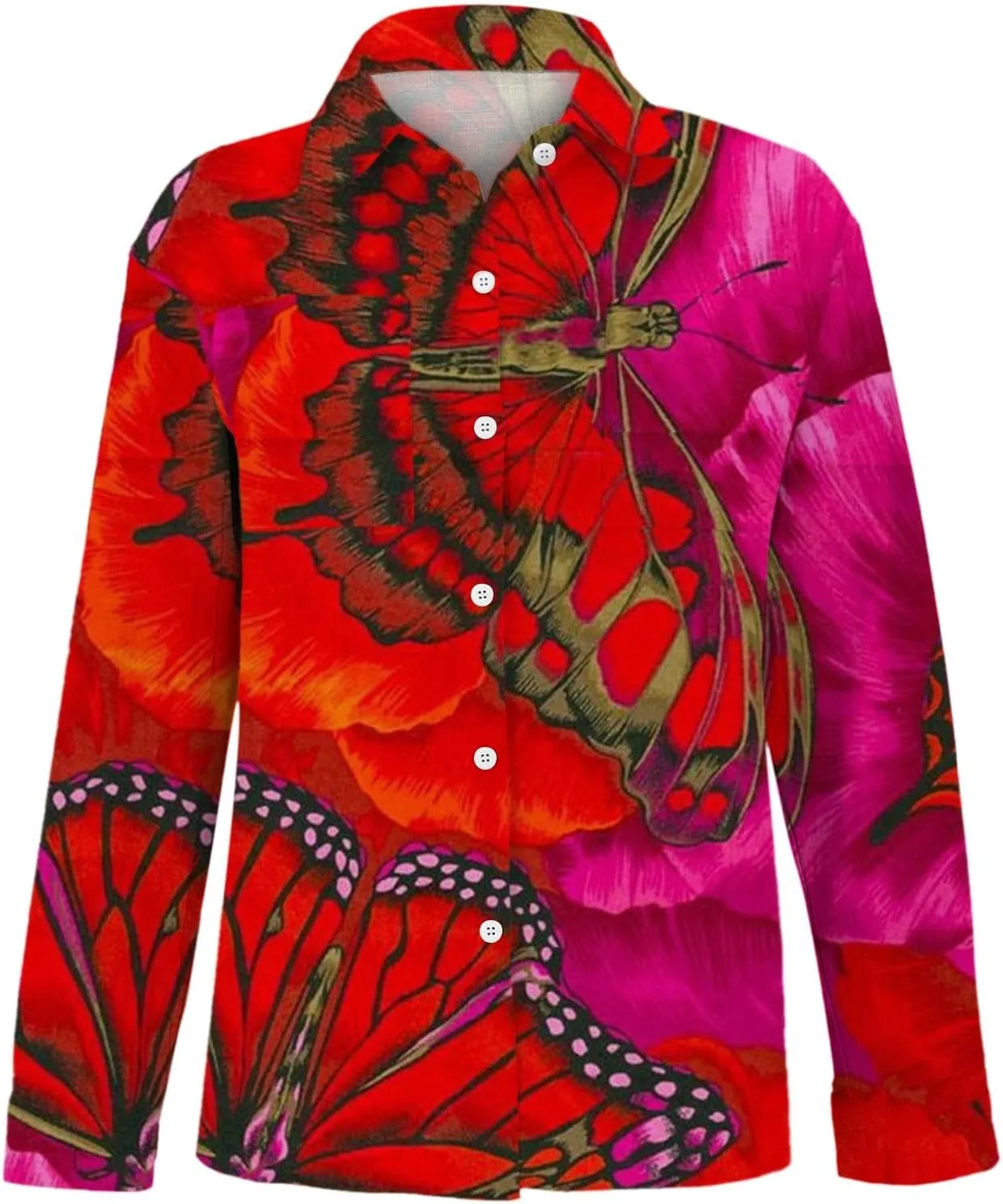 Linen Boho Floral Shirts for Women Long Sleeve Button Down V Neck Ethnic Tops Casual Blouse Summer Vintage Shirts