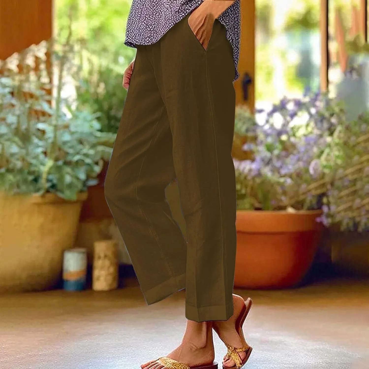 Linen Capri Pants for Women High Waisted Wide Leg Lounge Pant Comfy Soft Trousers Boho Beach Baggy Capris Casual Resort Wear