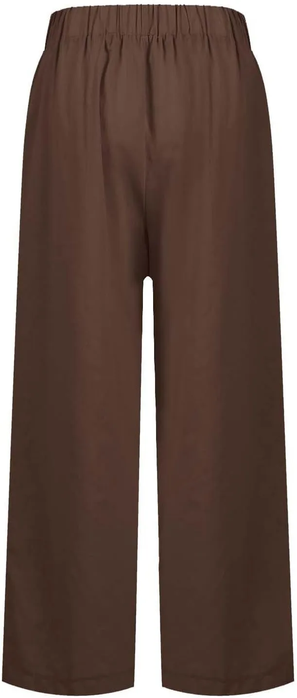 Linen Capri Pants for Women High Waisted Wide Leg Lounge Pant Comfy Soft Trousers Boho Beach Baggy Capris Casual Resort Wear