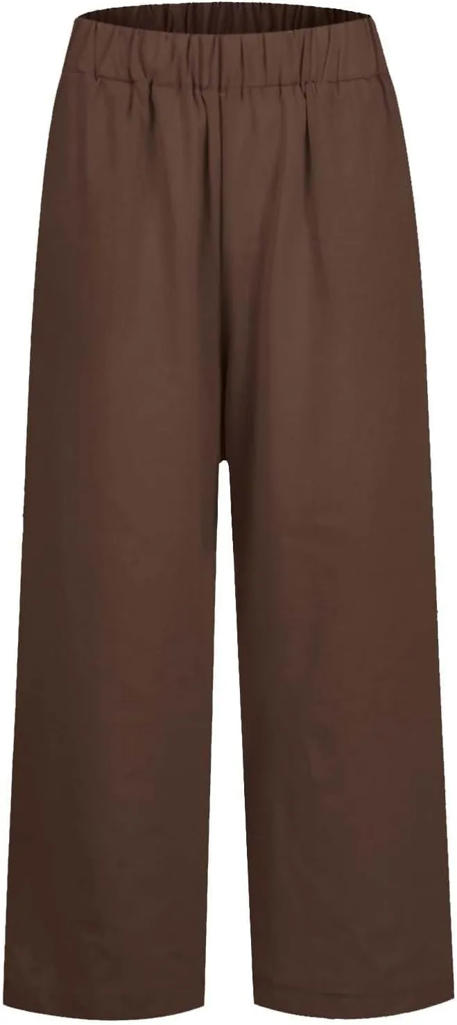 Linen Capri Pants for Women High Waisted Wide Leg Lounge Pant Comfy Soft Trousers Boho Beach Baggy Capris Casual Resort Wear