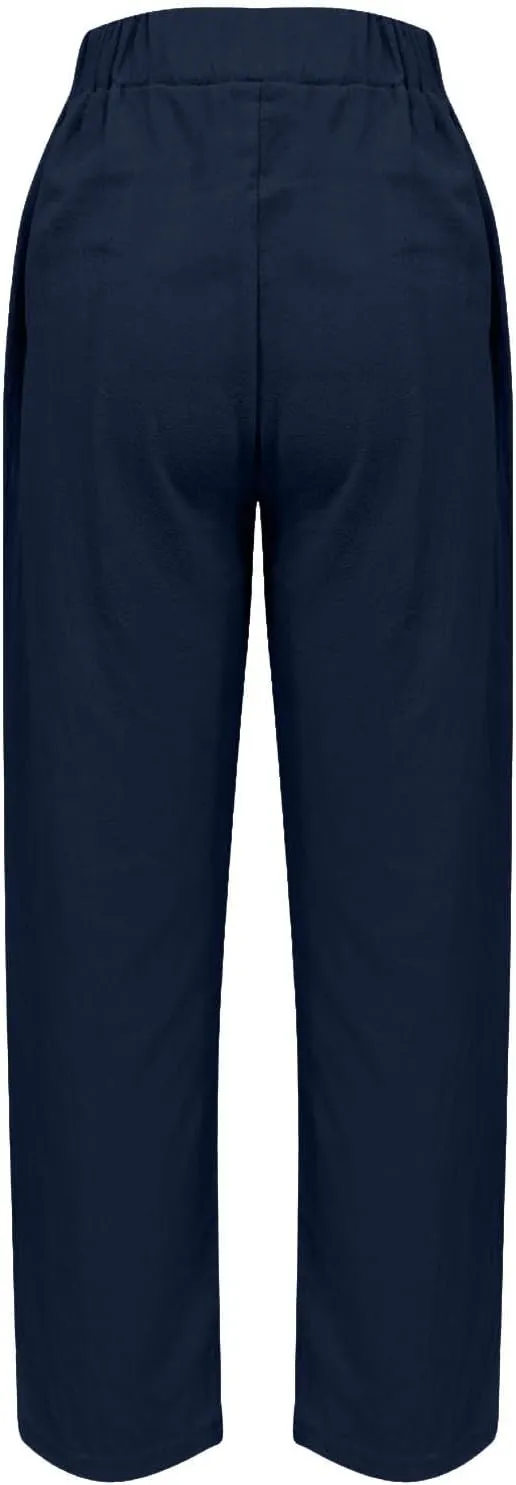 Linen Pants for Women High Waist Pants Plus Drawstring Elastic Waist Pants Trousers with Pockets Summer Casual Pants