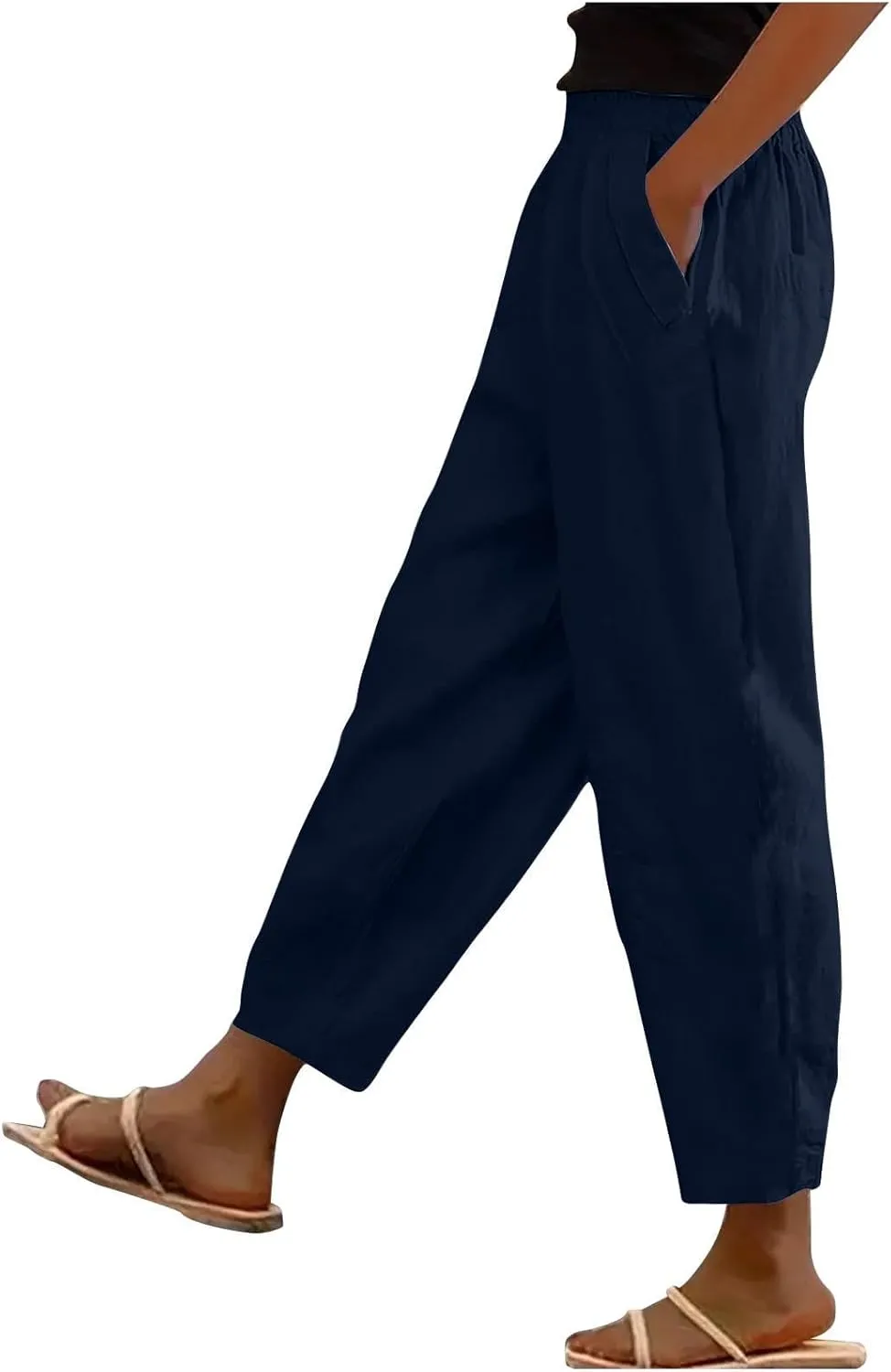 Linen Pants for Women High Waist Pants Plus Drawstring Elastic Waist Pants Trousers with Pockets Summer Casual Pants