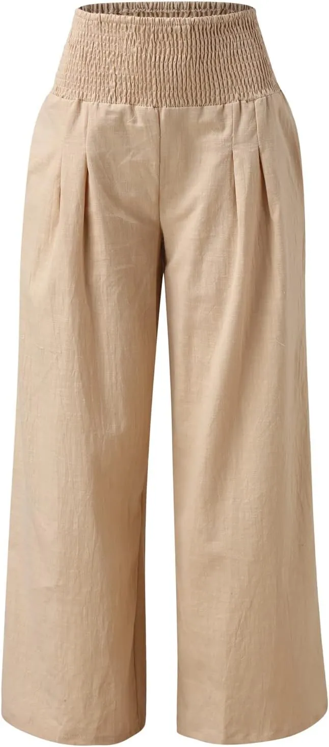 Linen Pants for Women Pleated High Waisted Wide Leg Pants Boho 2025 Summer Casual Pants Baggy Palazzo Pants