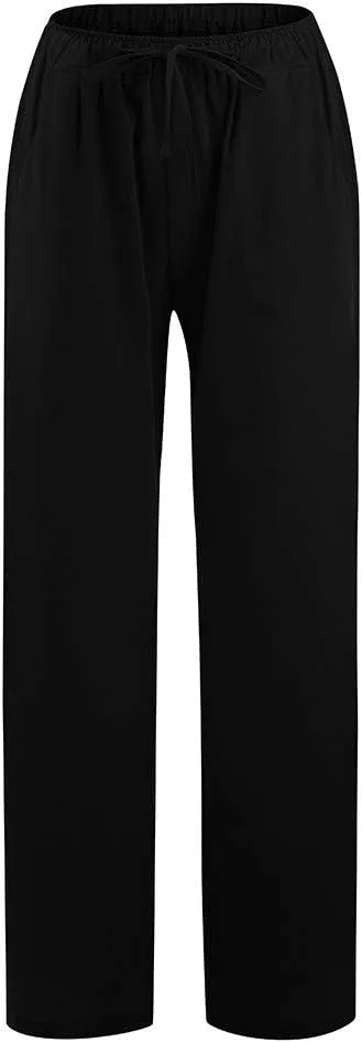 Linen Pants Women Wide Leg Pants High Waisted Lounge Pants Drawstring Elastic Waist Pants Casual Beach Trousers 2025
