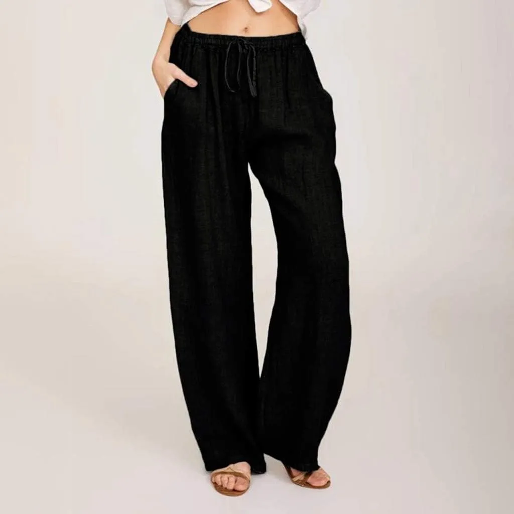 Linen Pants Women Wide Leg Pants High Waisted Lounge Pants Drawstring Elastic Waist Pants Casual Beach Trousers 2025