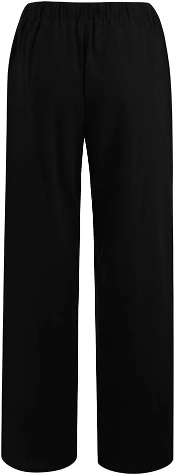 Linen Pants Women Wide Leg Pants High Waisted Lounge Pants Drawstring Elastic Waist Pants Casual Beach Trousers 2025