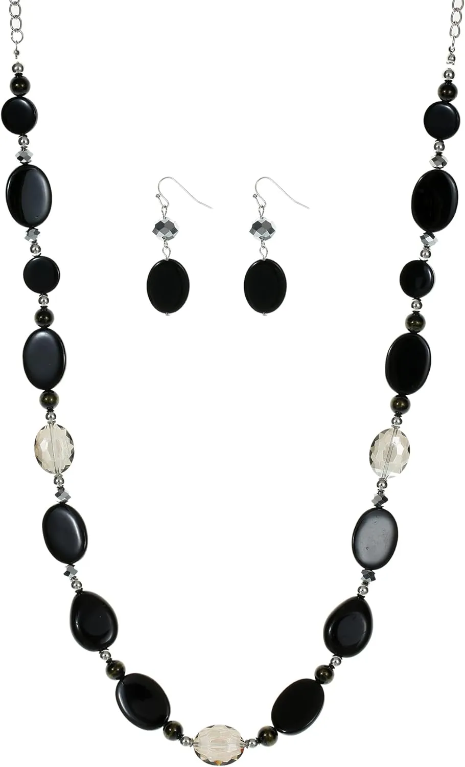 Long Beads Necklaces for Women Glass Crystal Beads Sweater Chain Statement Necklaces with Colorful Beads Fashion Jewelry Necklace and Earrings Set