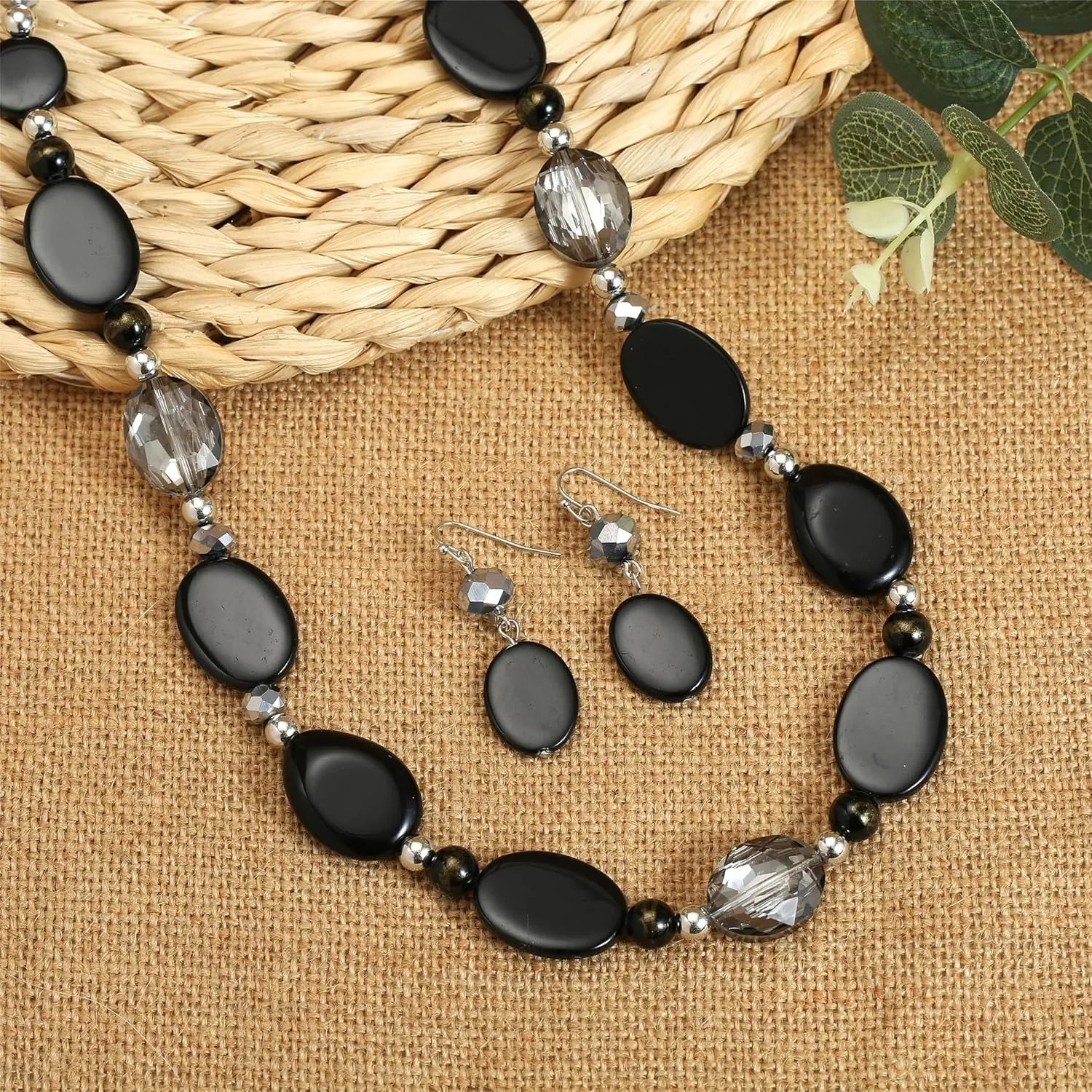 Long Beads Necklaces for Women Glass Crystal Beads Sweater Chain Statement Necklaces with Colorful Beads Fashion Jewelry Necklace and Earrings Set