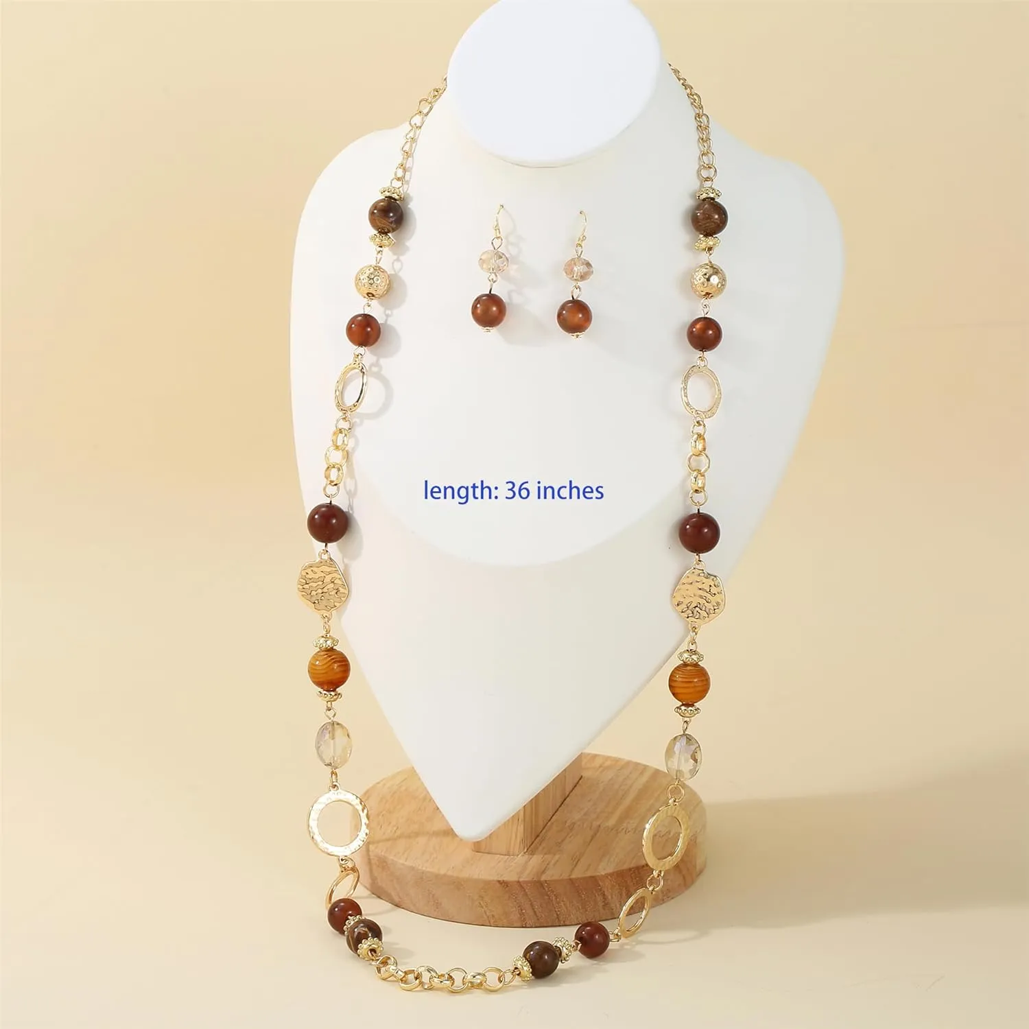 Long Chain Beaded Necklaces Multi Color Beaded Silver/Gold Plated Charms Necklaces and Earrings Set for Women Sweater Costume Jewelry