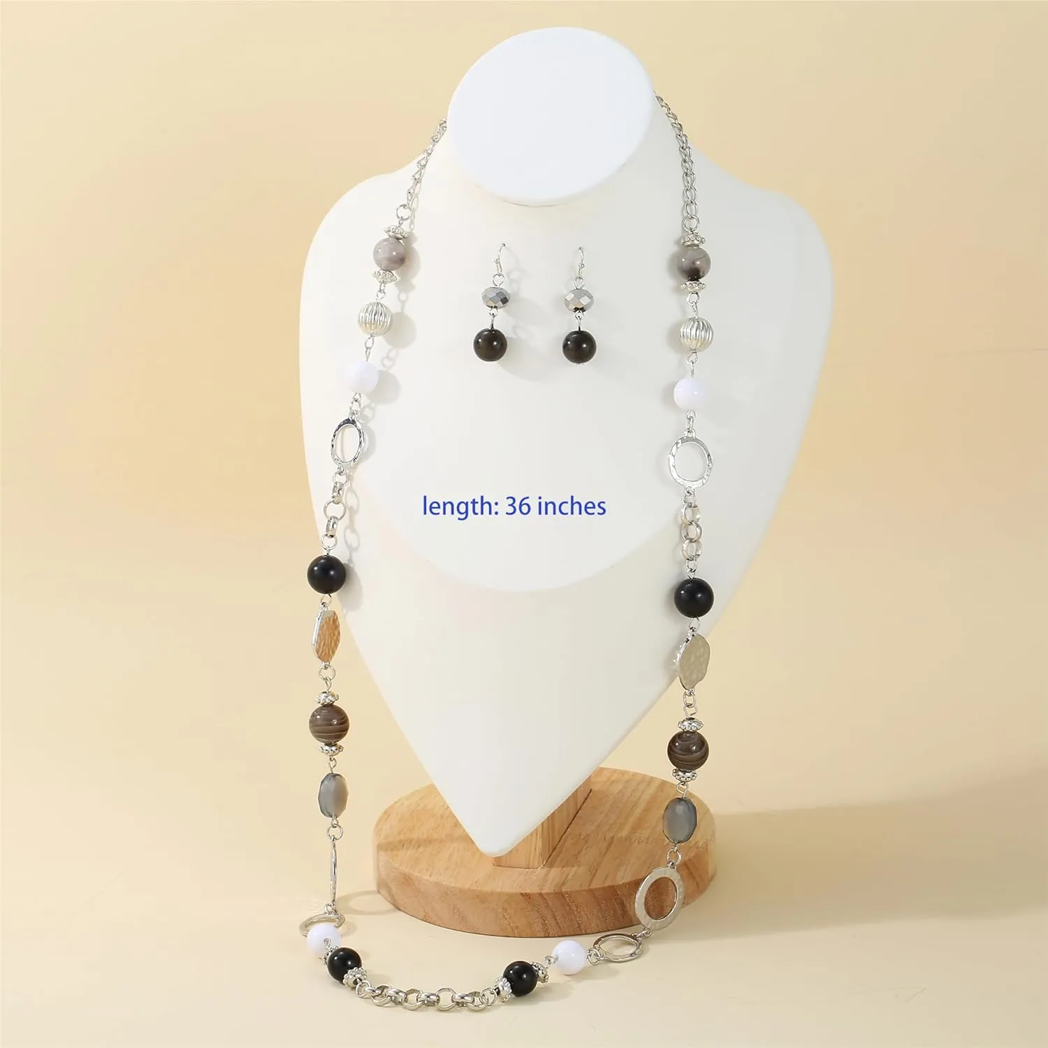 Long Chain Beaded Necklaces Multi Color Beaded Silver/Gold Plated Charms Necklaces and Earrings Set for Women Sweater Costume Jewelry