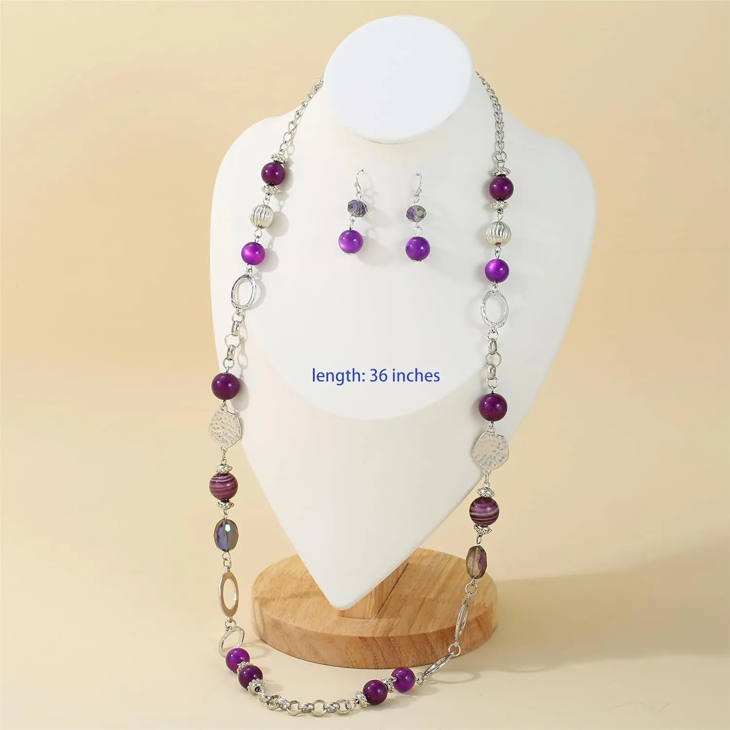 Long Chain Beaded Necklaces Multi Color Beaded Silver/Gold Plated Charms Necklaces and Earrings Set for Women Sweater Costume Jewelry