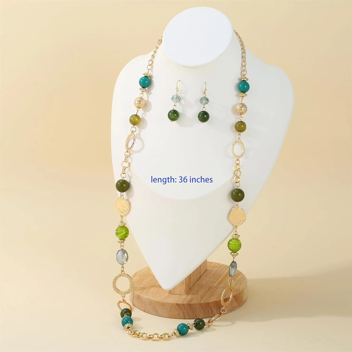 Long Chain Beaded Necklaces Multi Color Beaded Silver/Gold Plated Charms Necklaces and Earrings Set for Women Sweater Costume Jewelry