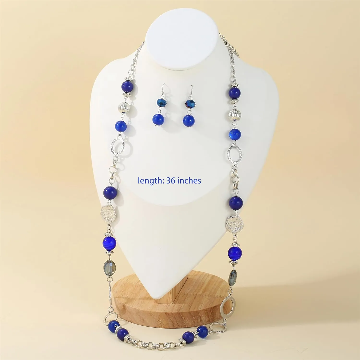 Long Chain Beaded Necklaces Multi Color Beaded Silver/Gold Plated Charms Necklaces and Earrings Set for Women Sweater Costume Jewelry