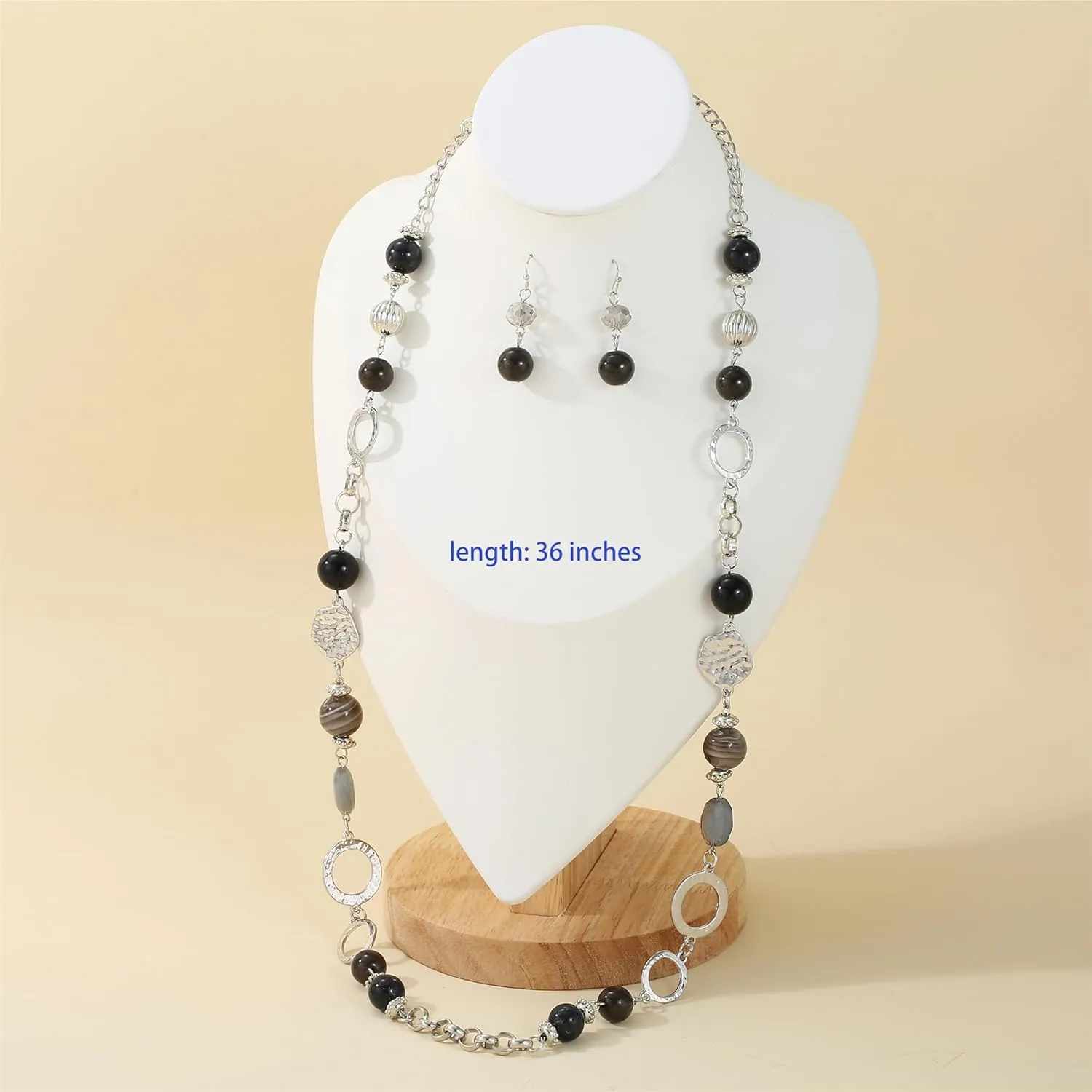 Long Chain Beaded Necklaces Multi Color Beaded Silver/Gold Plated Charms Necklaces and Earrings Set for Women Sweater Costume Jewelry