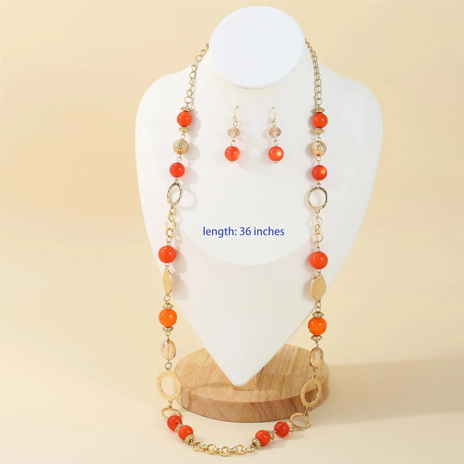 Long Chain Beaded Necklaces Multi Color Beaded Silver/Gold Plated Charms Necklaces and Earrings Set for Women Sweater Costume Jewelry