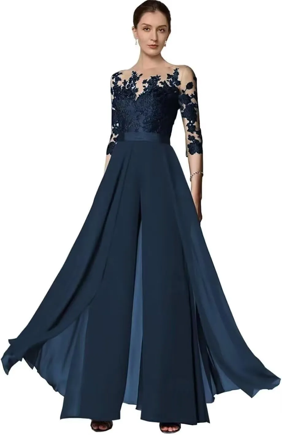 Long Sleeve Mother of The Bride Pant Suits for Wedding Sequins Lace Formal Outfits for Women Jumpsuits
