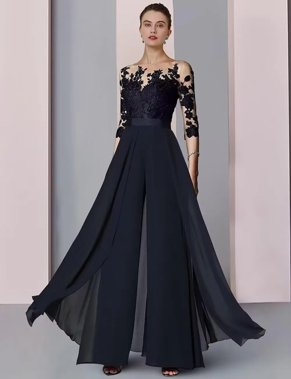 Long Sleeve Mother of The Bride Pant Suits for Wedding Sequins Lace Formal Outfits for Women Jumpsuits