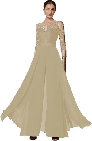 Long Sleeve Mother of The Bride Pant Suits for Wedding Sequins Lace Formal Outfits for Women Jumpsuits
