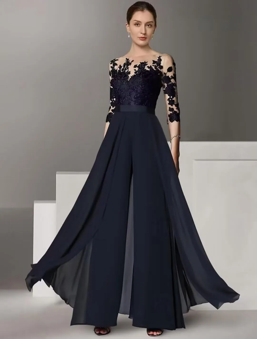 Long Sleeve Mother of The Bride Pant Suits for Wedding Sequins Lace Formal Outfits for Women Jumpsuits