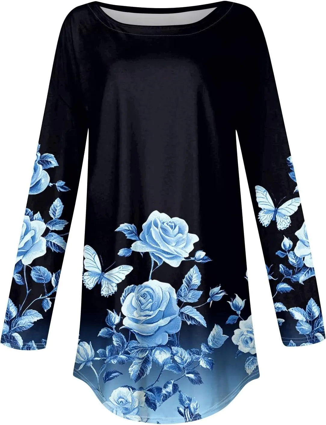 Long Sleeve Shirts for Women Crewneck Basic Tunics Tops Casual Comfy Printed Blouse Fashion Spring 2025