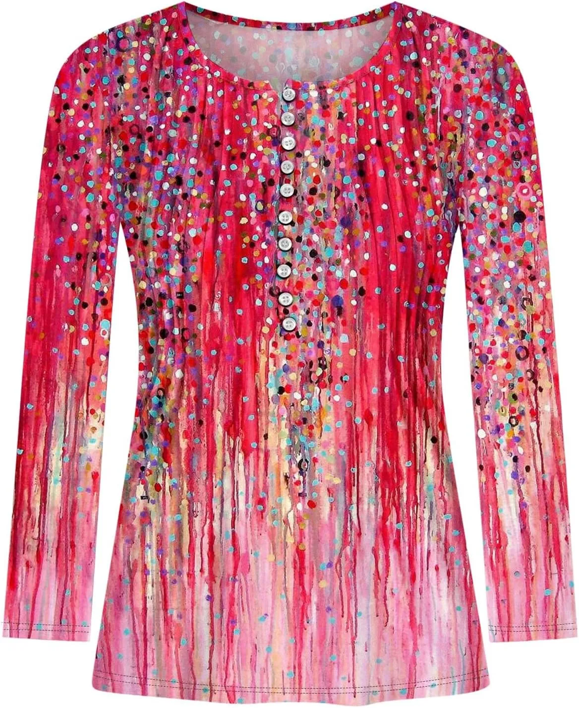 Long Sleeve Shirts for Women Fall Fashion 2024 Boho Floral Print Tunic Tops Button V Neck Tshirt Casual Loose Blouses