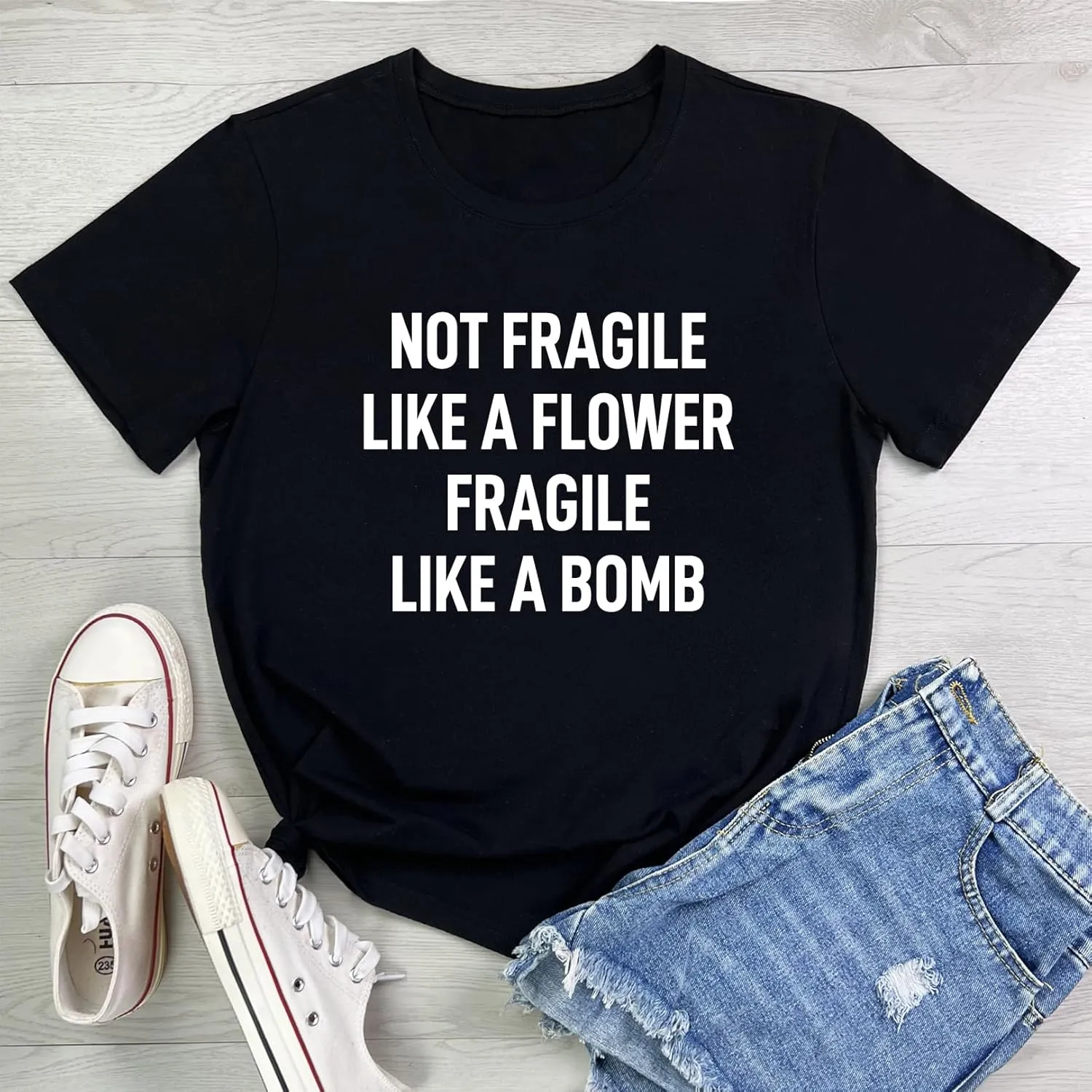 LOOKFACE Women Cute NOT Fragile Shirt Funny Letter Print Graphic Tees