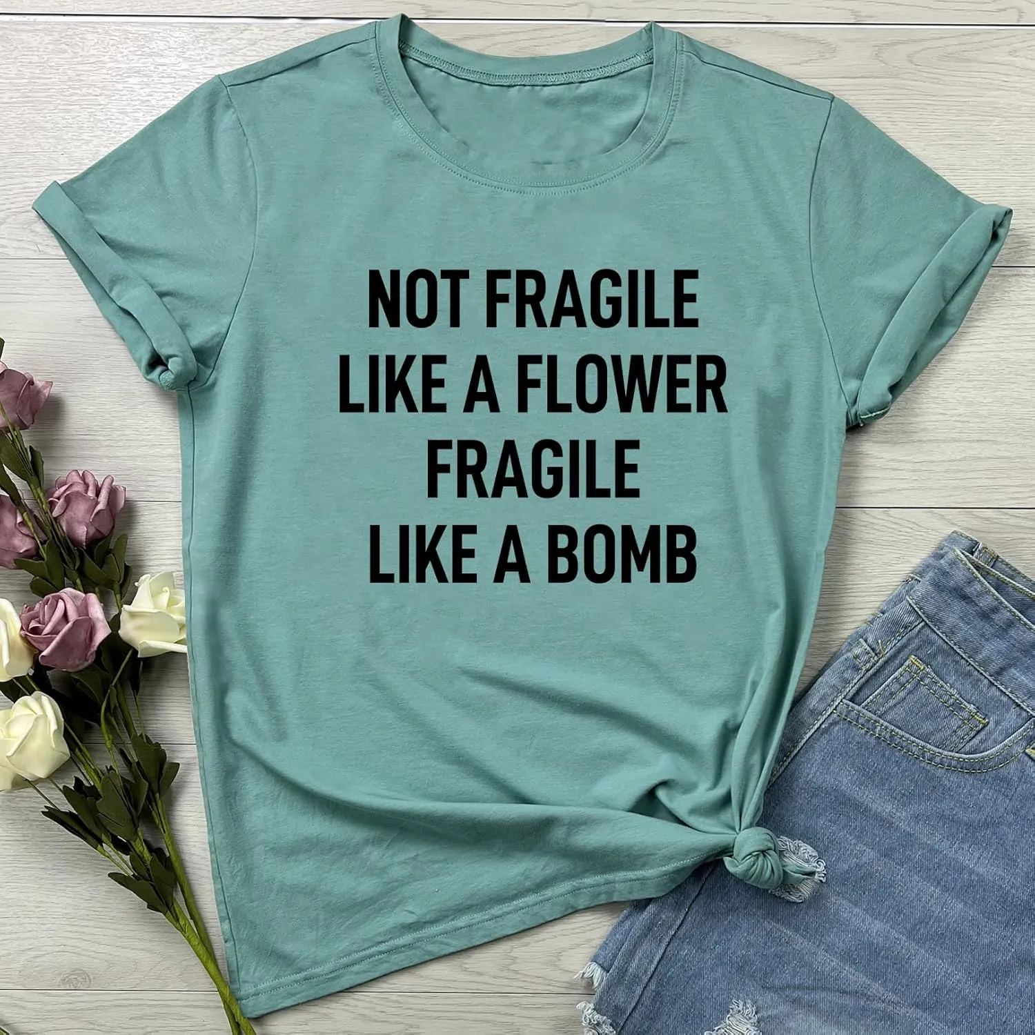 LOOKFACE Women Cute NOT Fragile Shirt Funny Letter Print Graphic Tees