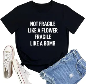 LOOKFACE Women Cute NOT Fragile Shirt Funny Letter Print Graphic Tees