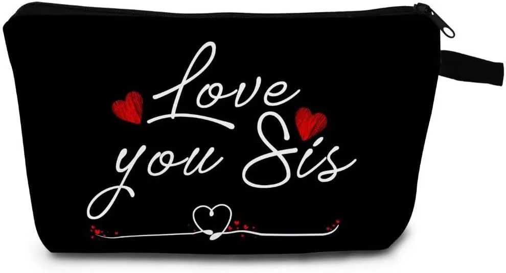 Love You Sister Makeup Bag for Best Friend Gift for Sister Toiletry Bag (Balck)