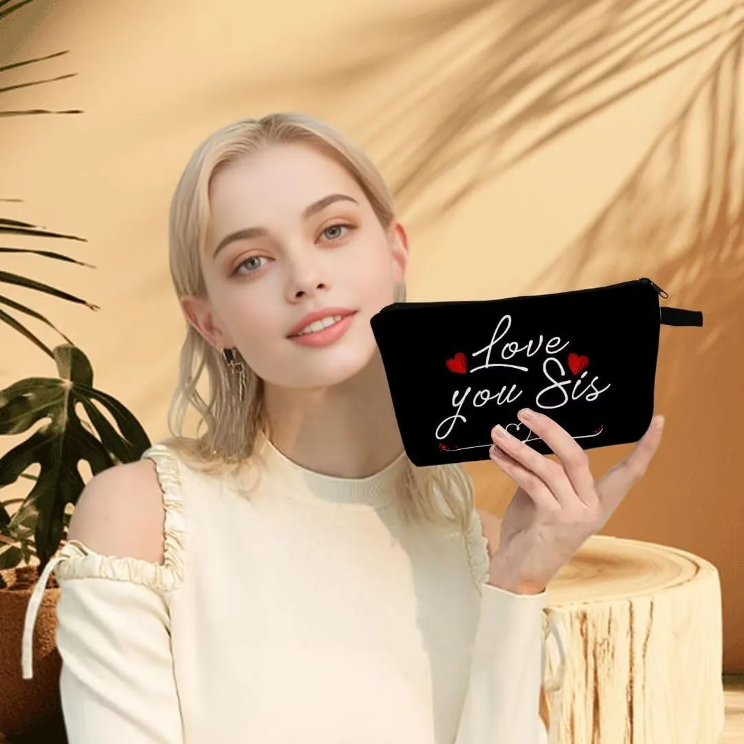 Love You Sister Makeup Bag for Best Friend Gift for Sister Toiletry Bag (Balck)