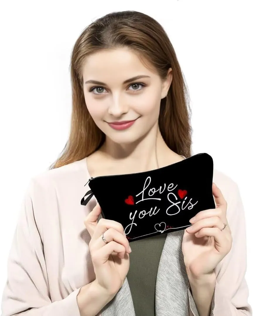 Love You Sister Makeup Bag for Best Friend Gift for Sister Toiletry Bag (Balck)