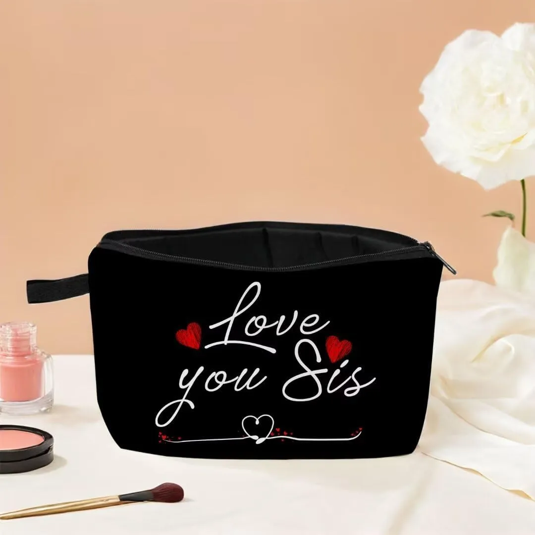 Love You Sister Makeup Bag for Best Friend Gift for Sister Toiletry Bag (Balck)