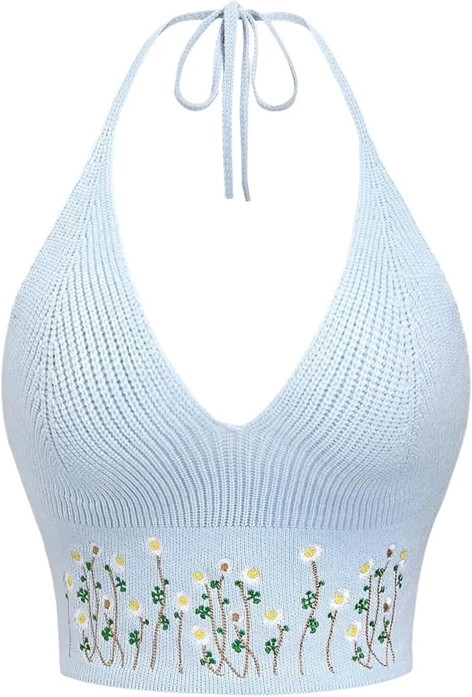 MakeMeChic Women's Crochet Tie Back Cropped Camisole Slim Fit Sleeveless Boho Shirts Knitted Halter Top