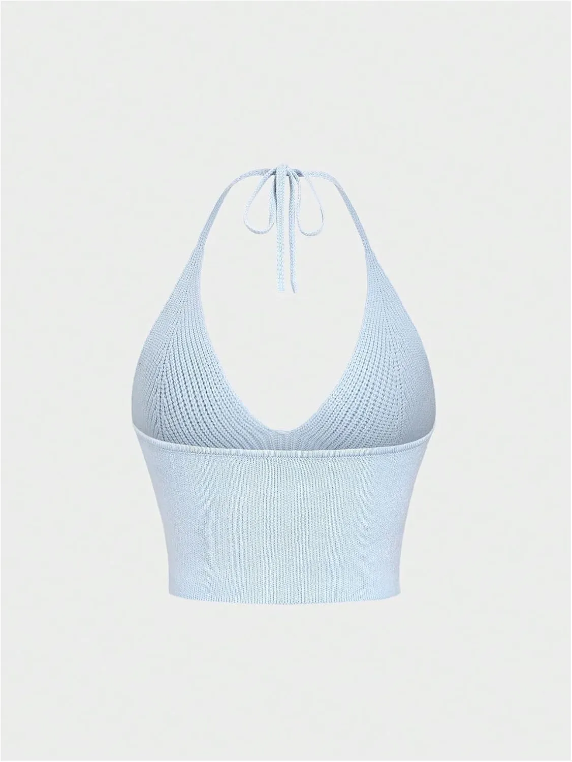 MakeMeChic Women's Crochet Tie Back Cropped Camisole Slim Fit Sleeveless Boho Shirts Knitted Halter Top