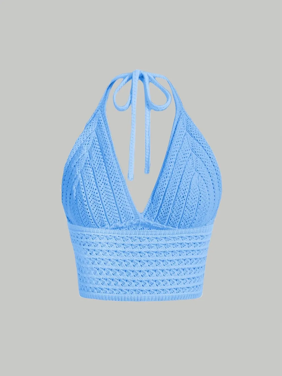 MakeMeChic Women's Crochet Tie Back Cropped Camisole Slim Fit Sleeveless Boho Shirts Knitted Halter Top