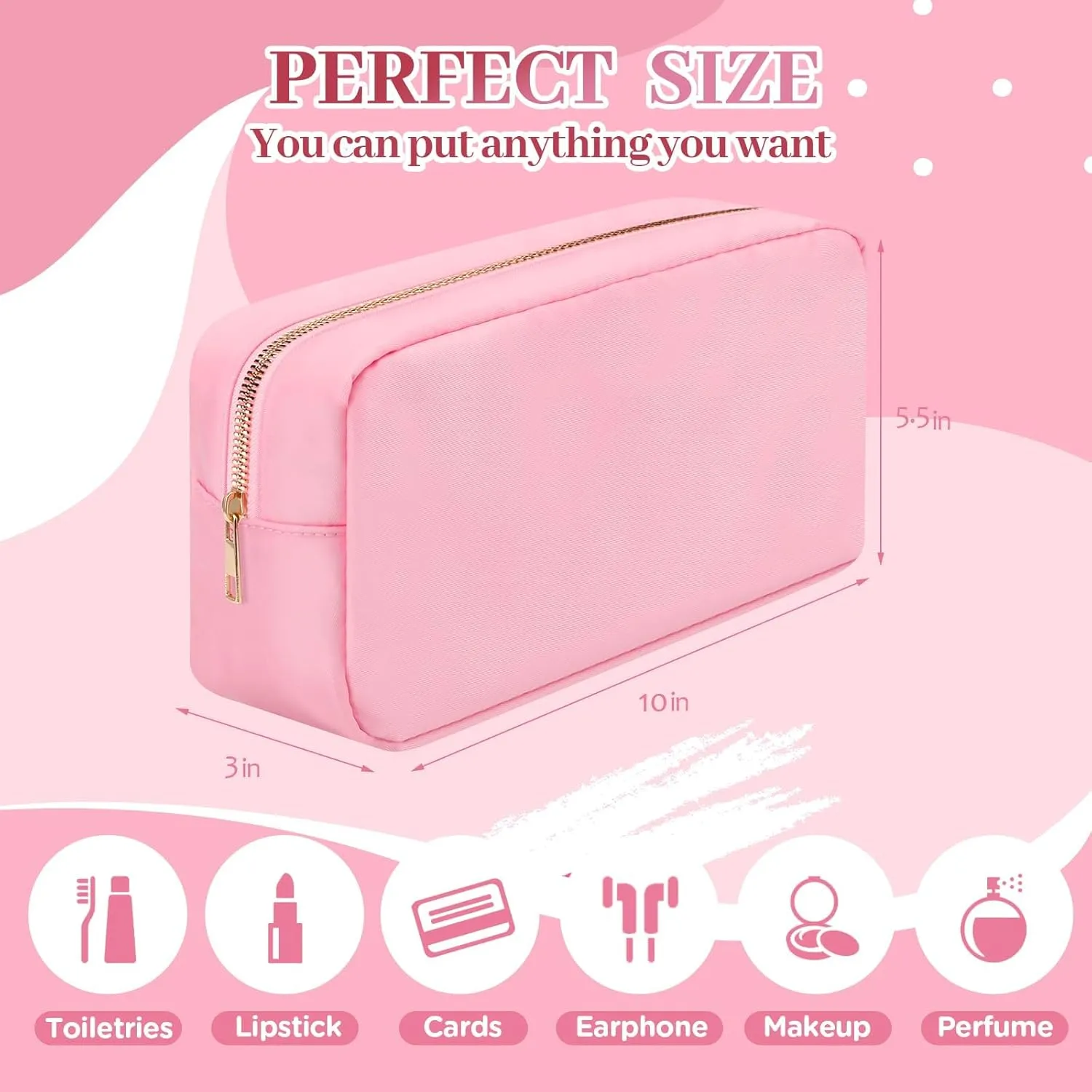 Makeup Bag for Women, Nylon Cosmetic Bag Small Makeup Bag for Purse, Preppy Makeup Bag with Zipper Make Up Pouch Bags Waterproof Travel Organizer Bag Set for Women Girls (Pink-large)