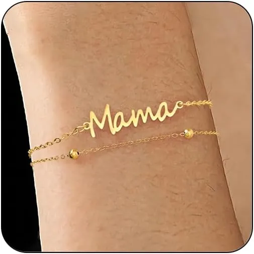 Mama Bracelets for Women 14K Gold Plated Dainty Mom bracelets Mother's Day for New Mom Women Mama Gifts