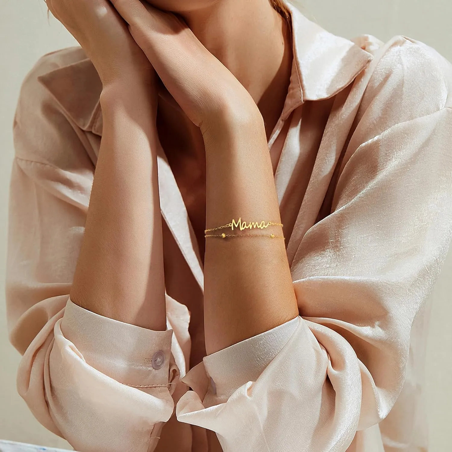 Mama Bracelets for Women 14K Gold Plated Dainty Mom bracelets Mother's Day for New Mom Women Mama Gifts