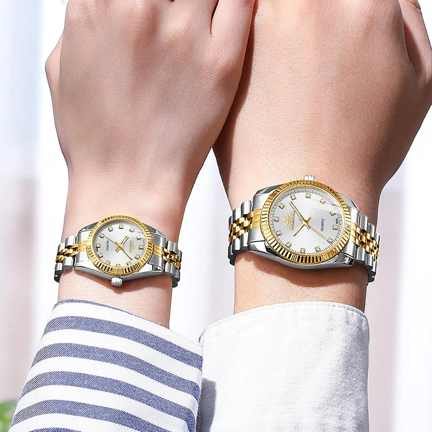 MASTOP Swiss Brand Two Tone Watch Men Women Gold Silver Stainless Steel Waterproof Couple Watches