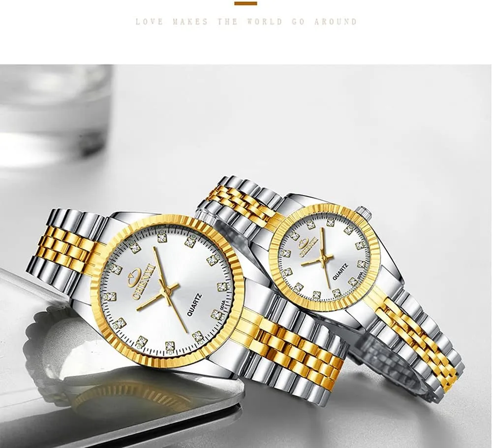 MASTOP Swiss Brand Two Tone Watch Men Women Gold Silver Stainless Steel Waterproof Couple Watches