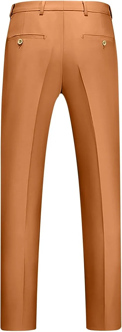 Men Suit Pants Solid Straight Barrel Pockets Casual Pants Height Trimming Party Pants Button Down Suit Pants