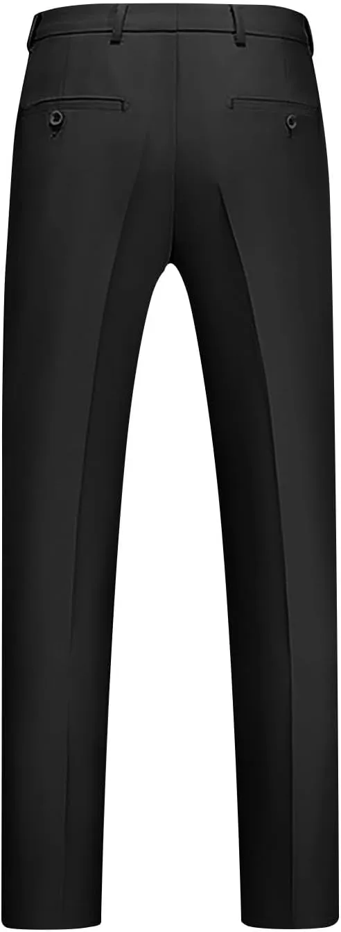 Men Suit Pants Solid Straight Barrel Pockets Casual Pants Height Trimming Party Pants Button Down Suit Pants