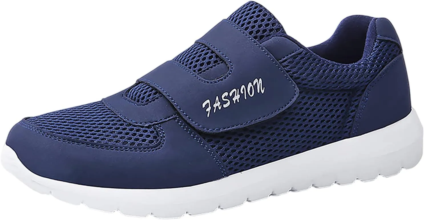 Men's 2025 New Hook Loop Solid Color Fly Woven Mesh Breathable Running Shoes Mens Sneaker Socks Low Cut Shoes