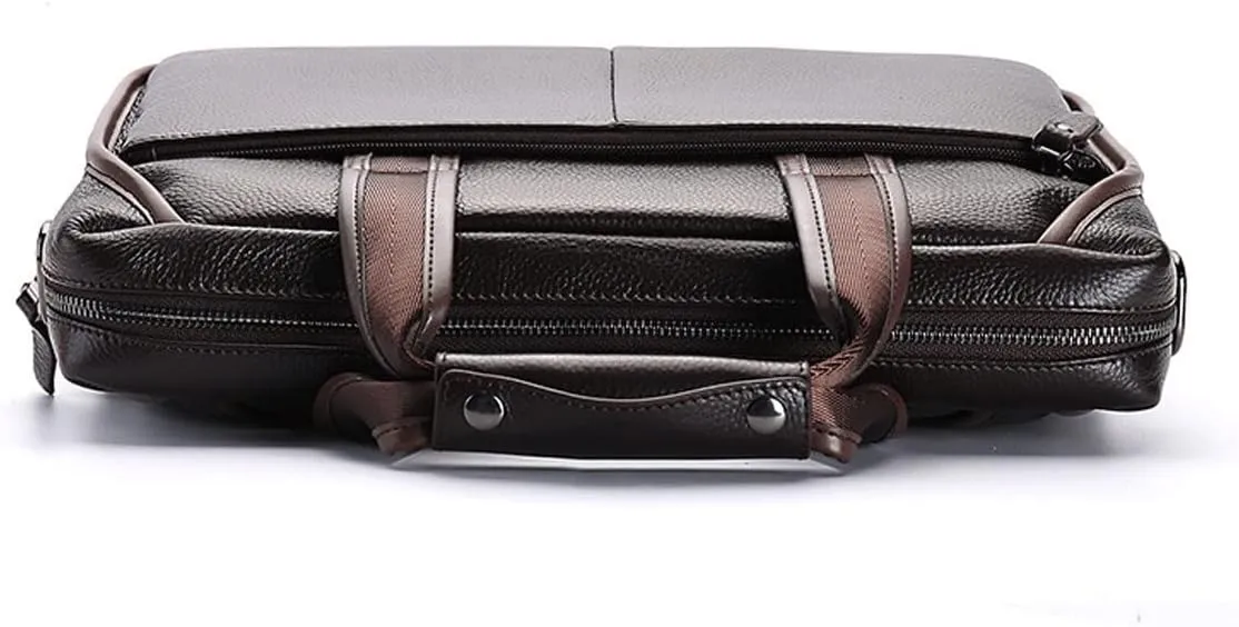 Men's Bag Leather Diagonal Bag Horizontal one Shoulder Briefcase Head Layer Lychee Pattern Single Bag Business Handbag (Color : Brown, Size : 9X27X37cm)